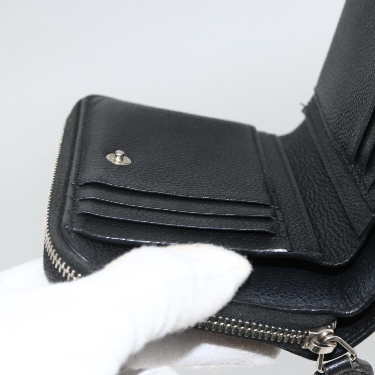 SAINT LAURENT Bifold Wallet Leather Black Silver Auth bs34223