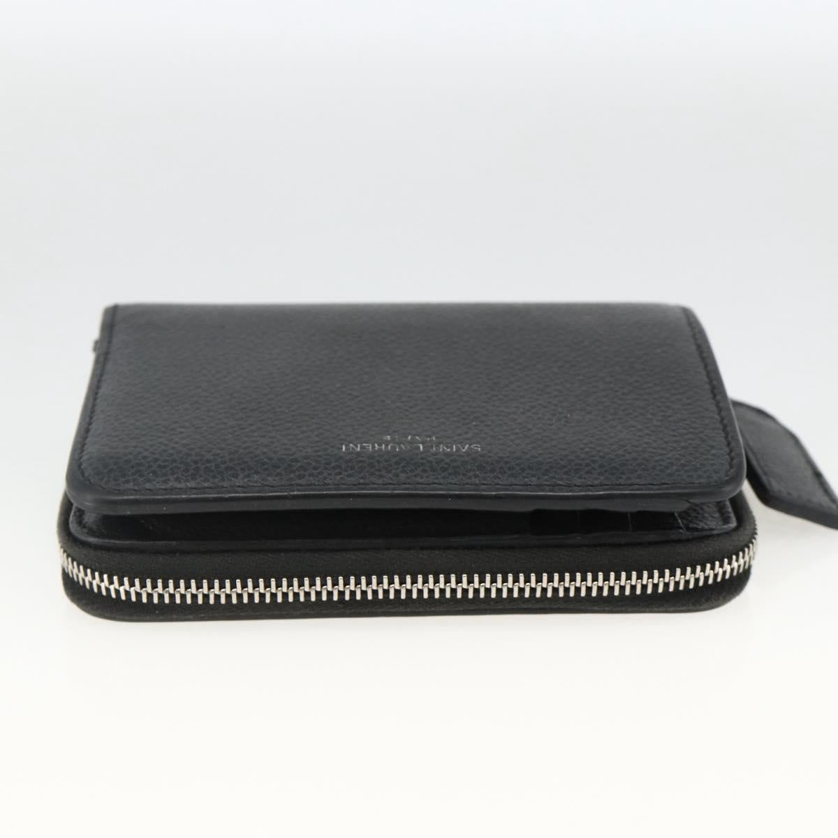 SAINT LAURENT Bifold Wallet Leather Black Silver Auth bs34223