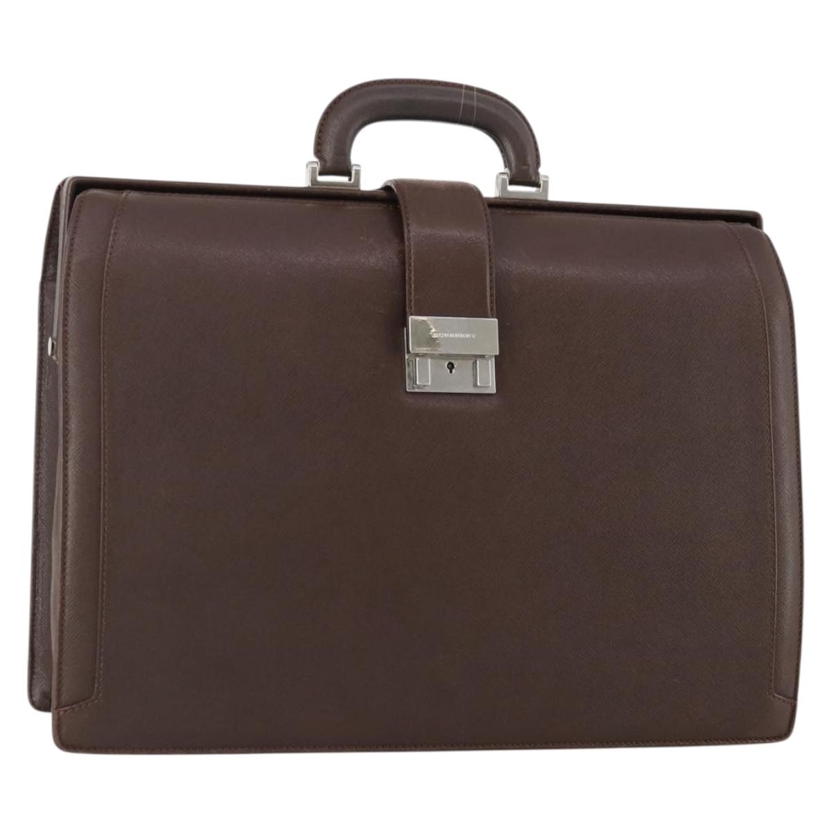 BURBERRY Business Bag Leather Brown Silver Auth bs34224