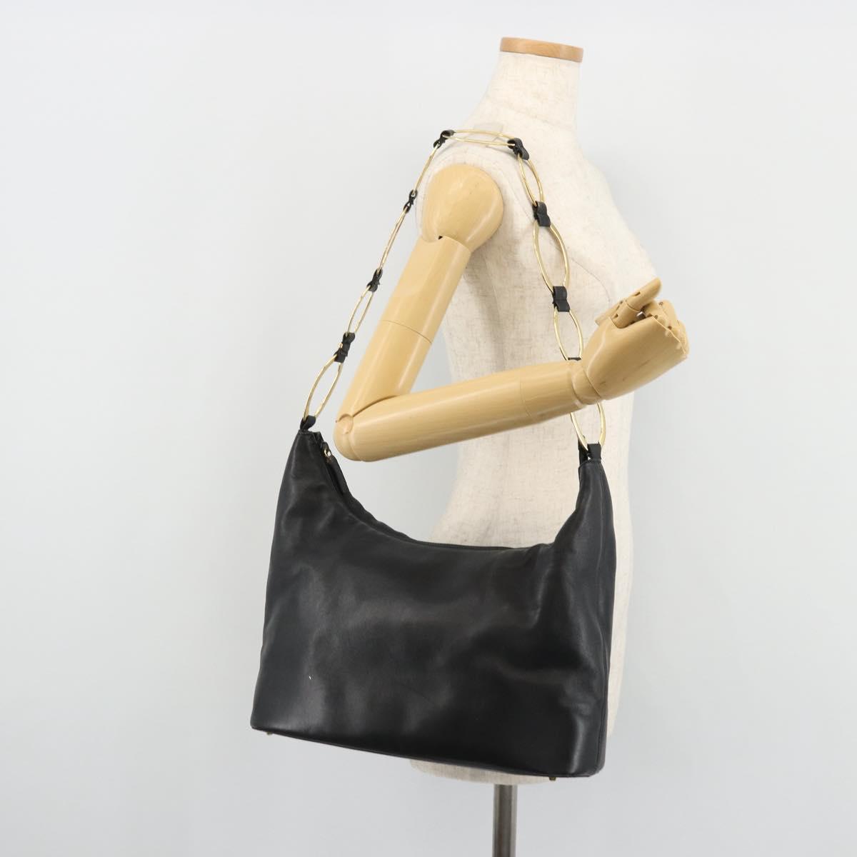 GUCCI Shoulder Bag Leather Black Gold 001 1998 1805 Auth bs34225