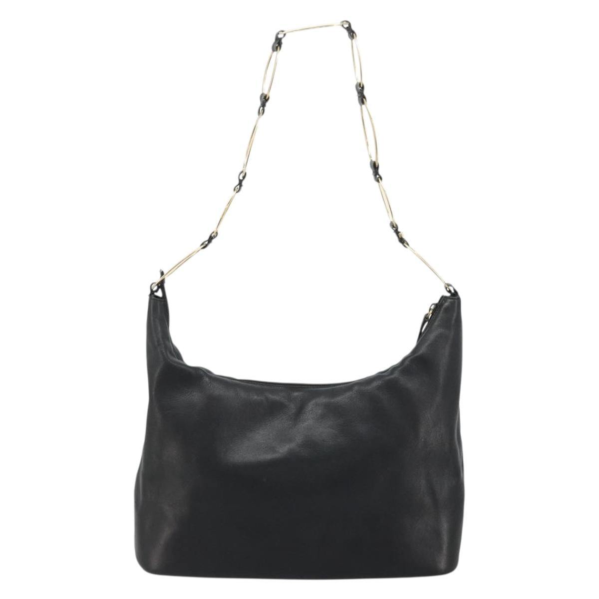GUCCI Shoulder Bag Leather Black Gold 001 1998 1805 Auth bs34225