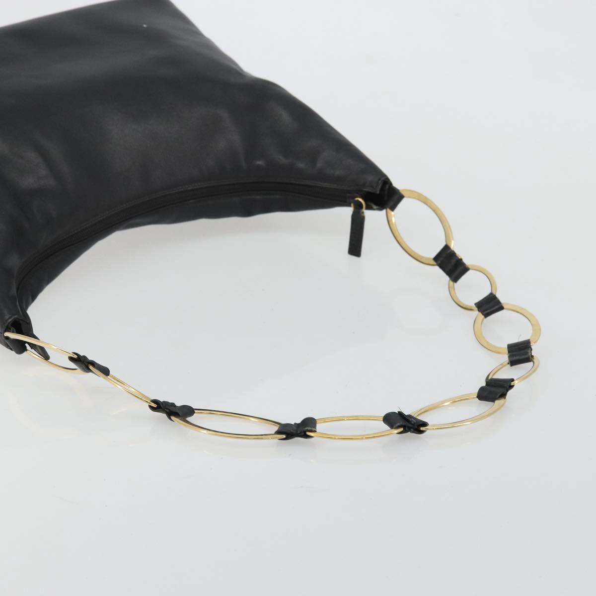 GUCCI Shoulder Bag Leather Black Gold 001 1998 1805 Auth bs34225