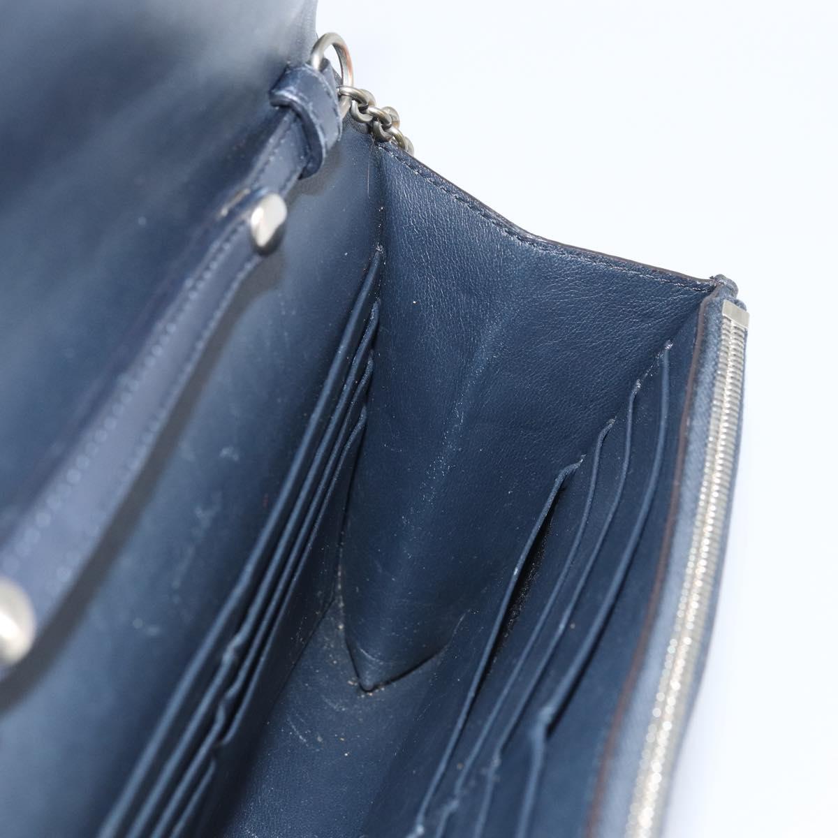 CELINE Chain Shoulder Bag Leather Navy Silver Auth bs34226