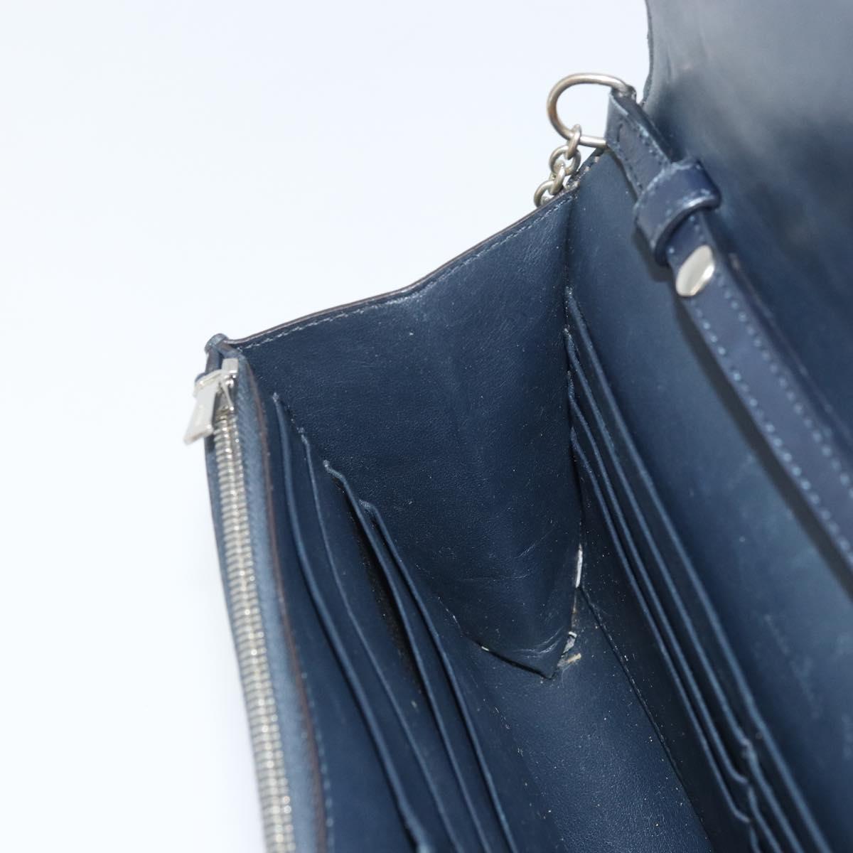 CELINE Chain Shoulder Bag Leather Navy Silver Auth bs34226