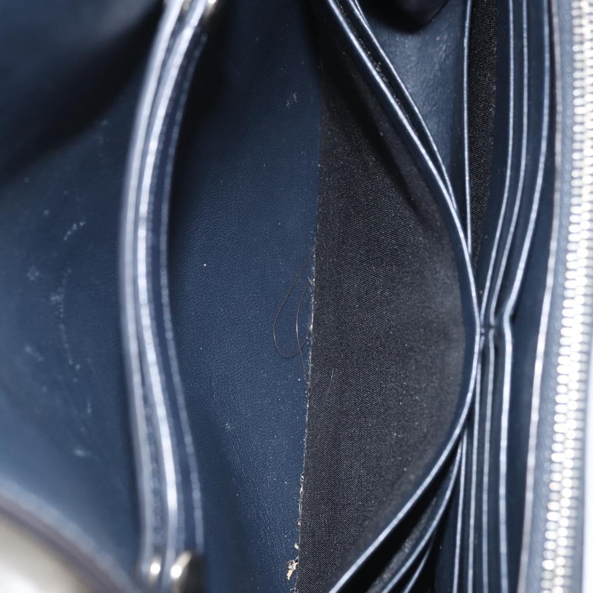 CELINE Chain Shoulder Bag Leather Navy Silver Auth bs34226