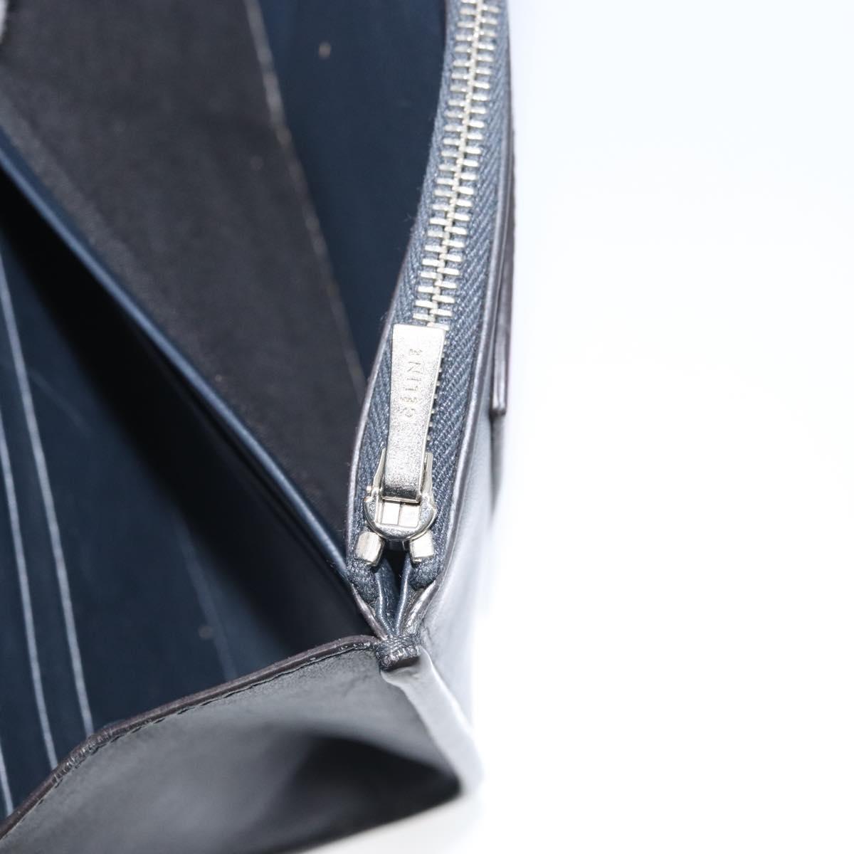 CELINE Chain Shoulder Bag Leather Navy Silver Auth bs34226