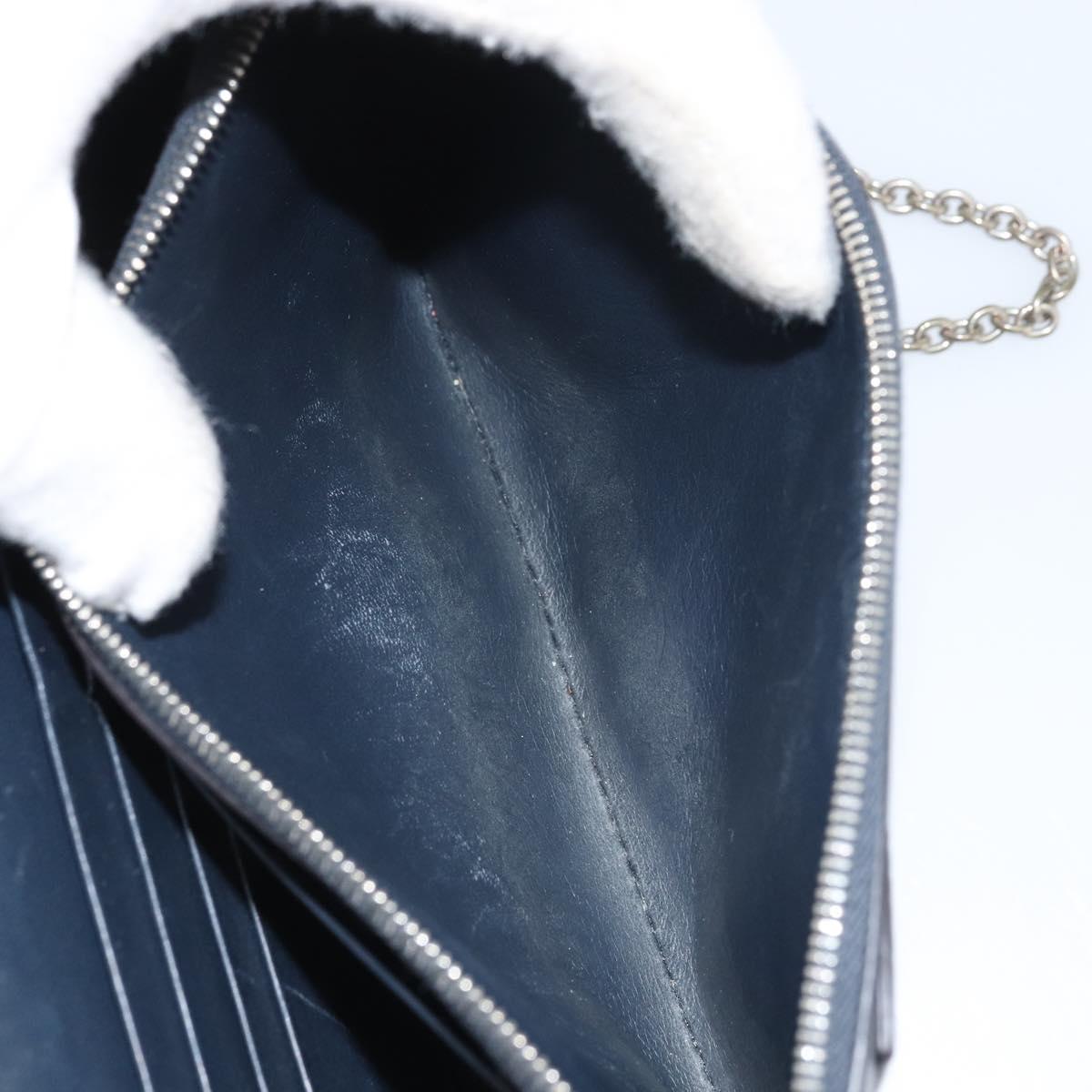 CELINE Chain Shoulder Bag Leather Navy Silver Auth bs34226