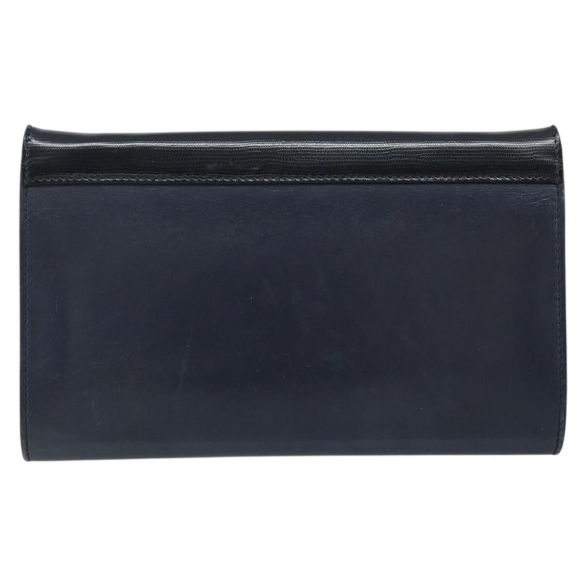CELINE Chain Shoulder Bag Leather Navy Silver Auth bs34226