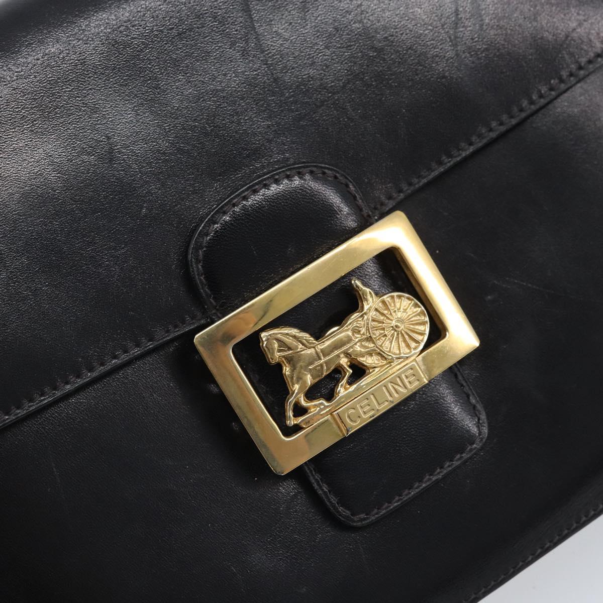 CELINE Shoulder Bag Leather Black Gold Auth bs34227A