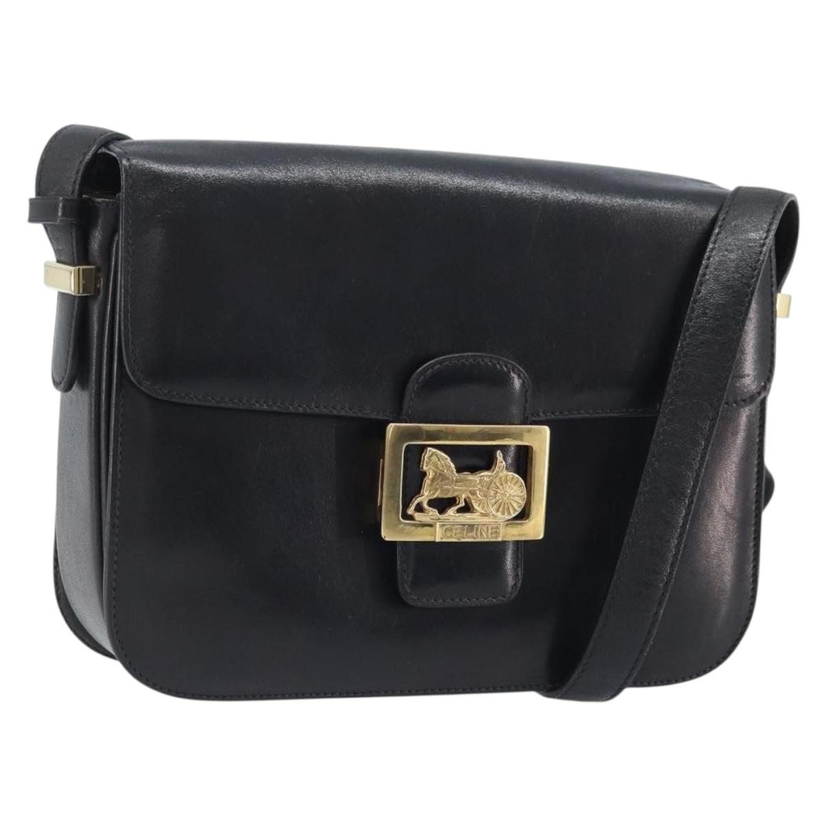 CELINE Shoulder Bag Leather Black Gold Auth bs34227A