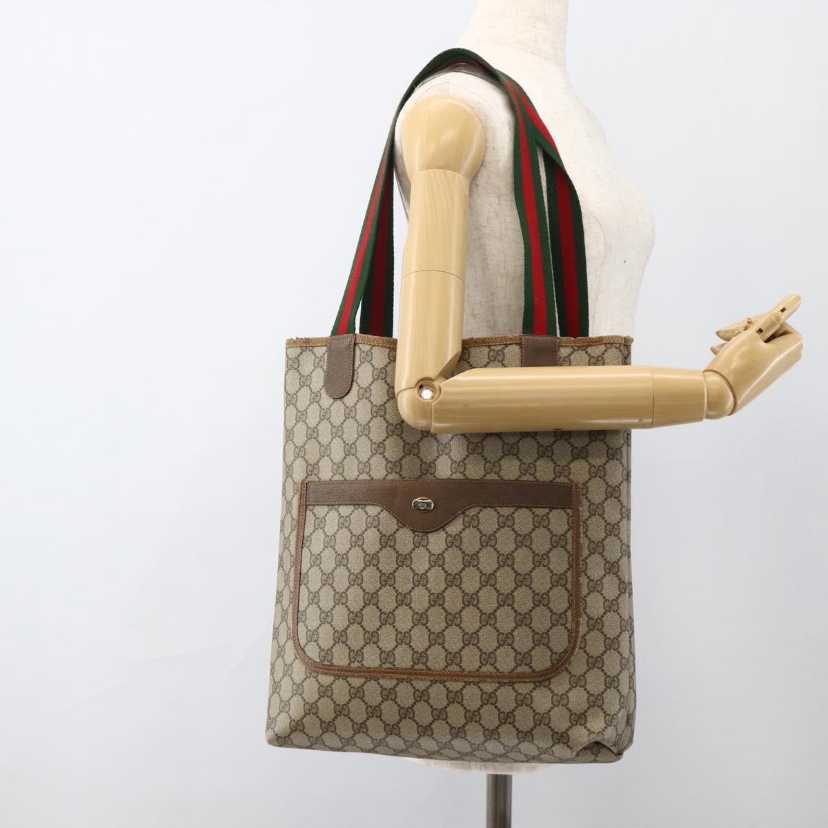 GUCCI GG Supreme Web Sherry Line Tote Bag PVC Beige 39 02 003 Auth bs34229