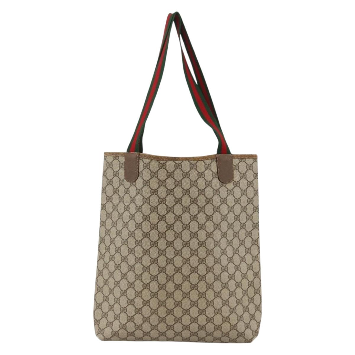 GUCCI GG Supreme Web Sherry Line Tote Bag PVC Beige 39 02 003 Auth bs34229