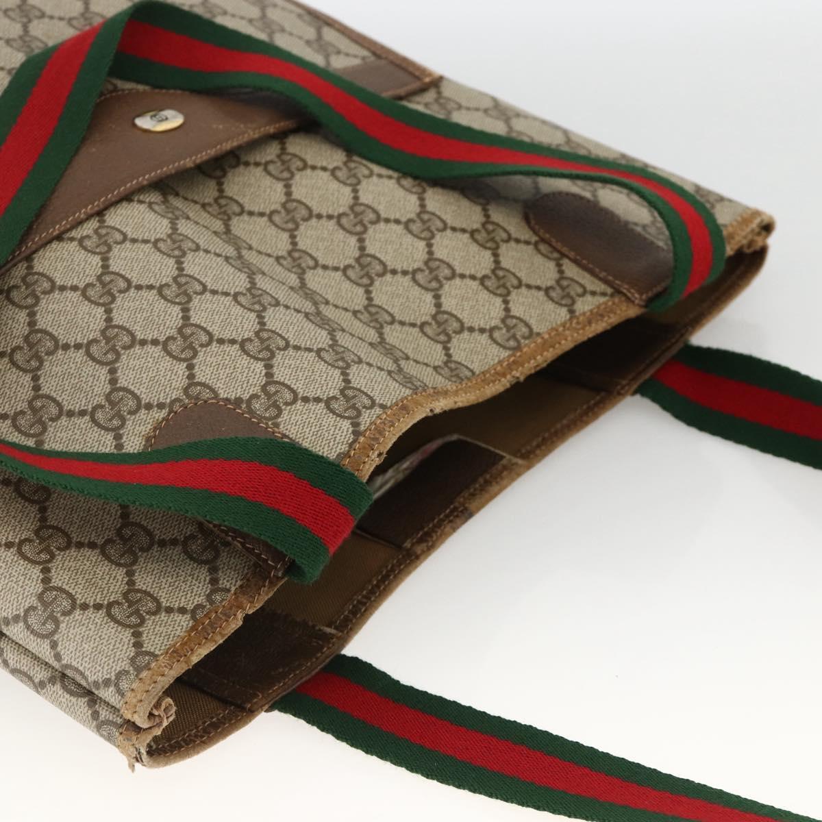 GUCCI GG Supreme Web Sherry Line Tote Bag PVC Beige 39 02 003 Auth bs34229