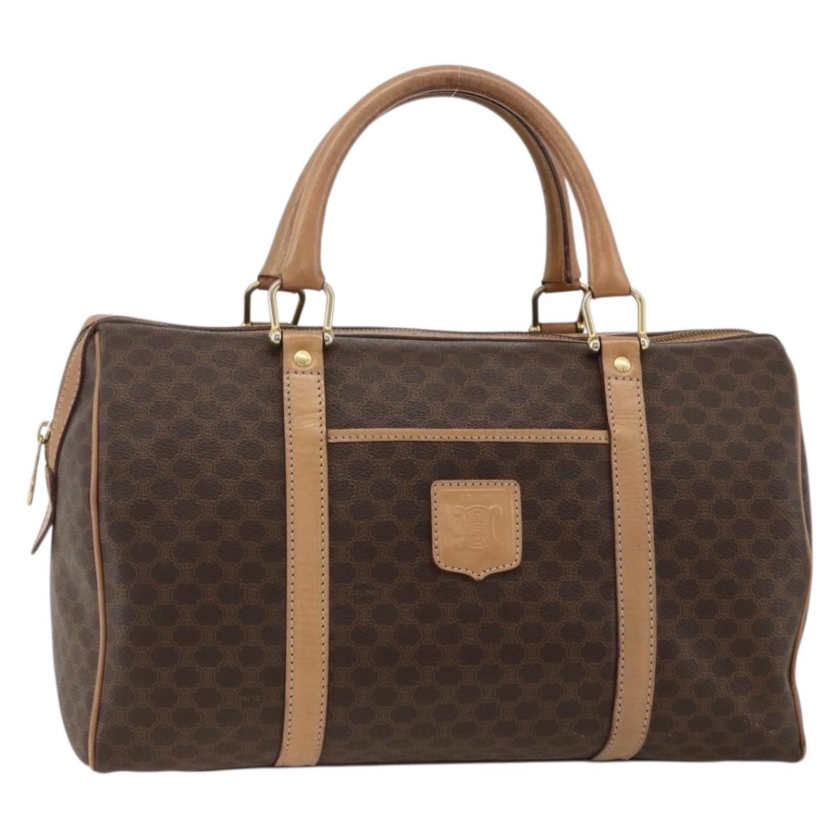 CELINE Macadam Canvas Hand Bag PVC Leather Brown Gold Auth bs34232