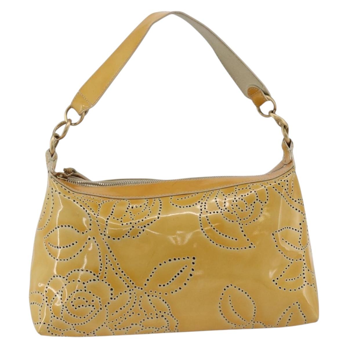 CHANEL Shoulder Bag Patent Leather Yellow Gold CC Auth bs34234