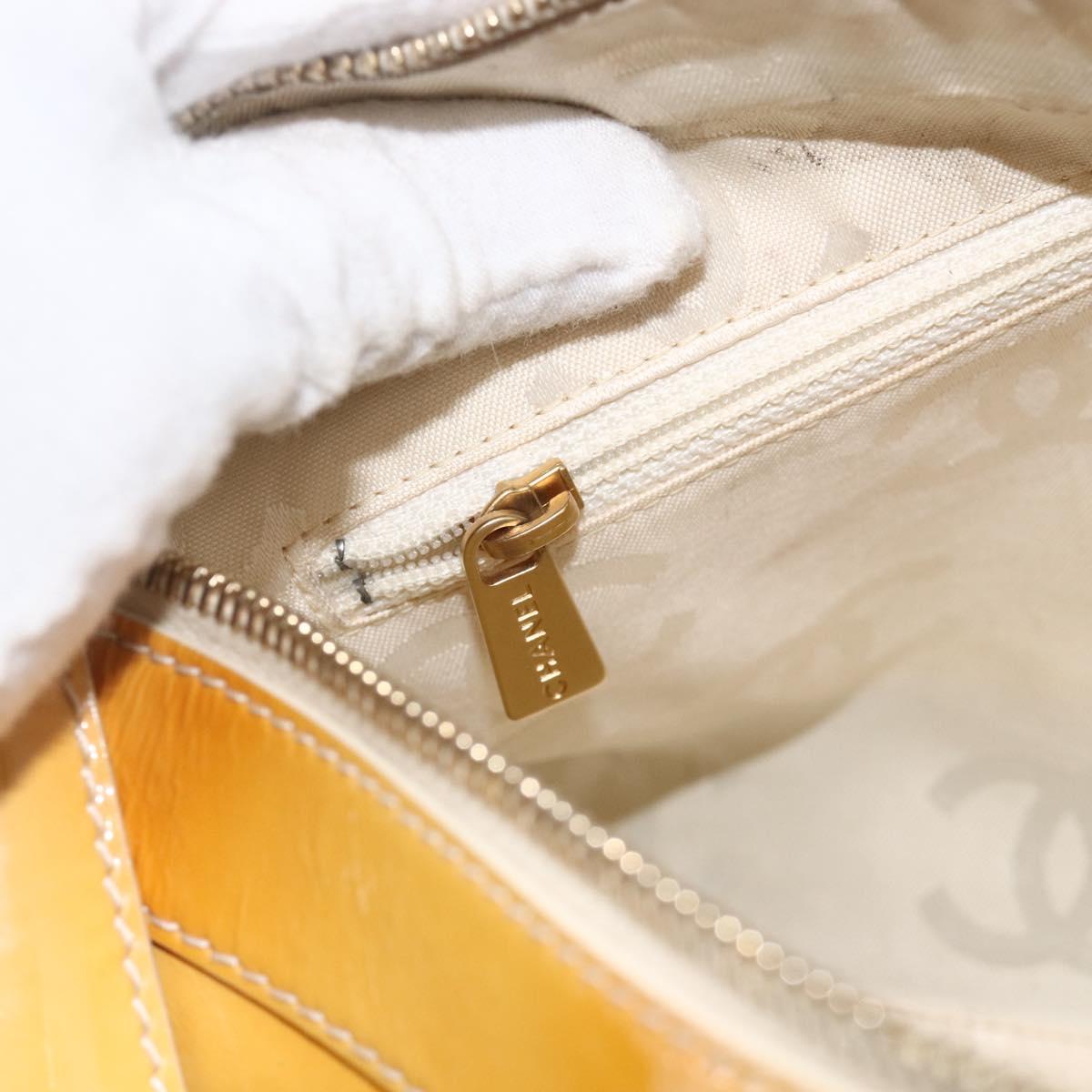 CHANEL Shoulder Bag Patent Leather Yellow Gold CC Auth bs34234