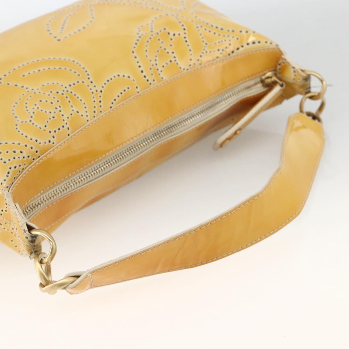 CHANEL Shoulder Bag Patent Leather Yellow Gold CC Auth bs34234