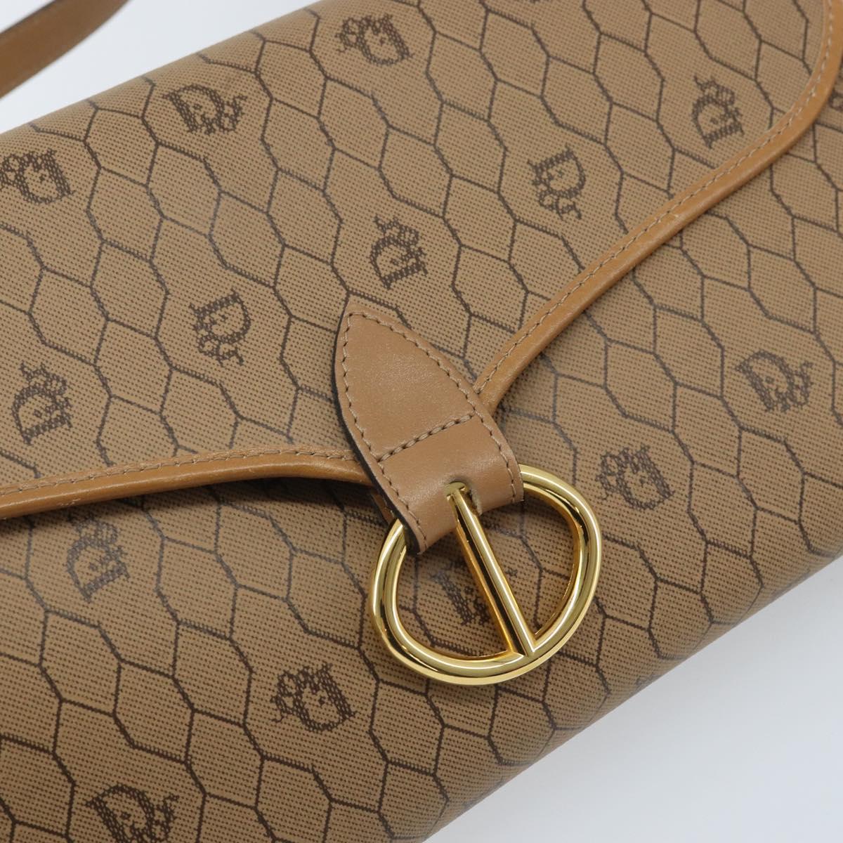 Christian Dior Honeycomb Canvas Shoulder Bag PVC Brown Gold Auth bs34236