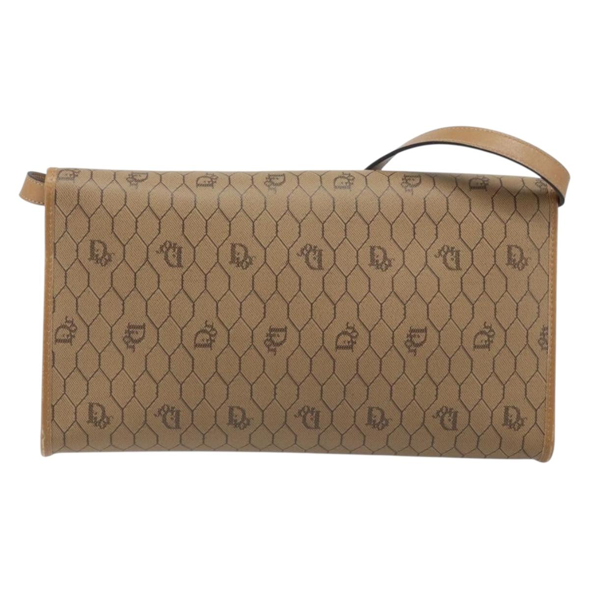 Christian Dior Honeycomb Canvas Shoulder Bag PVC Brown Gold Auth bs34236