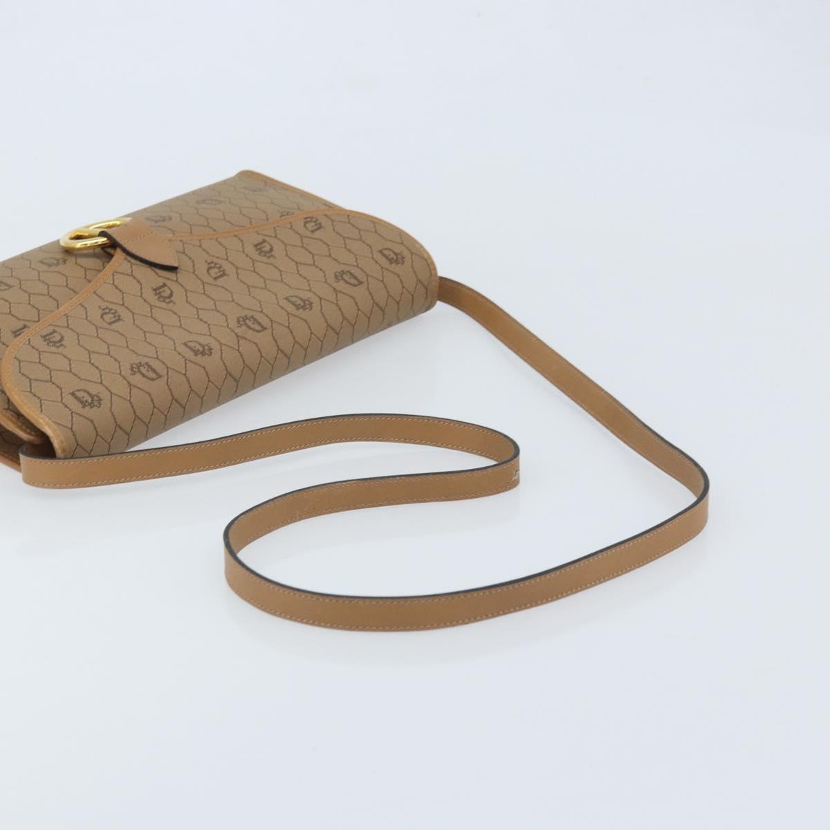 Christian Dior Honeycomb Canvas Shoulder Bag PVC Brown Gold Auth bs34236