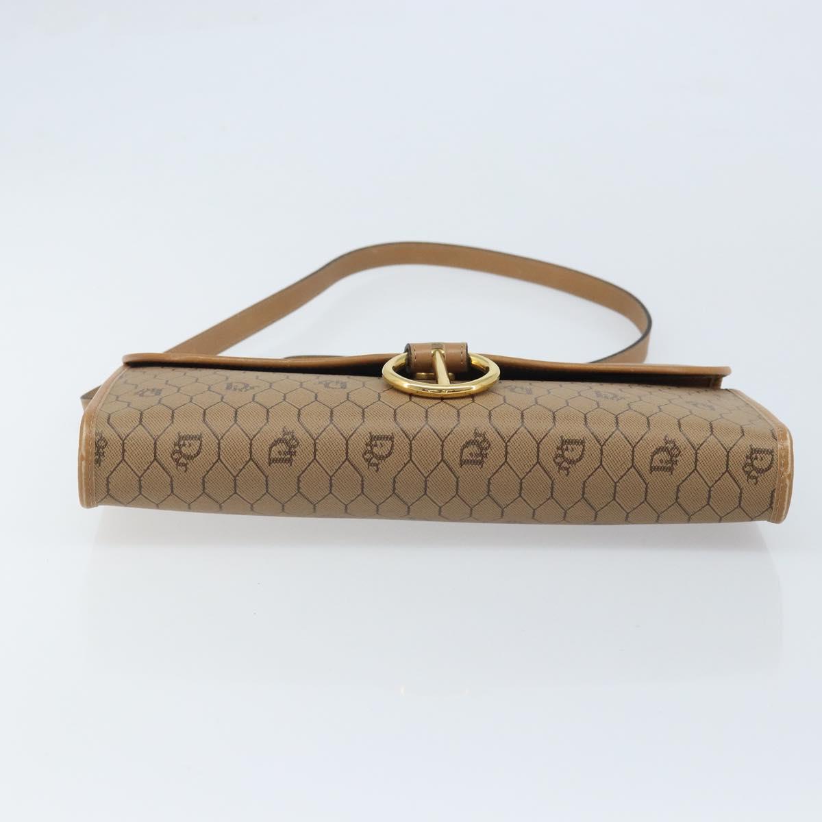 Christian Dior Honeycomb Canvas Shoulder Bag PVC Brown Gold Auth bs34236