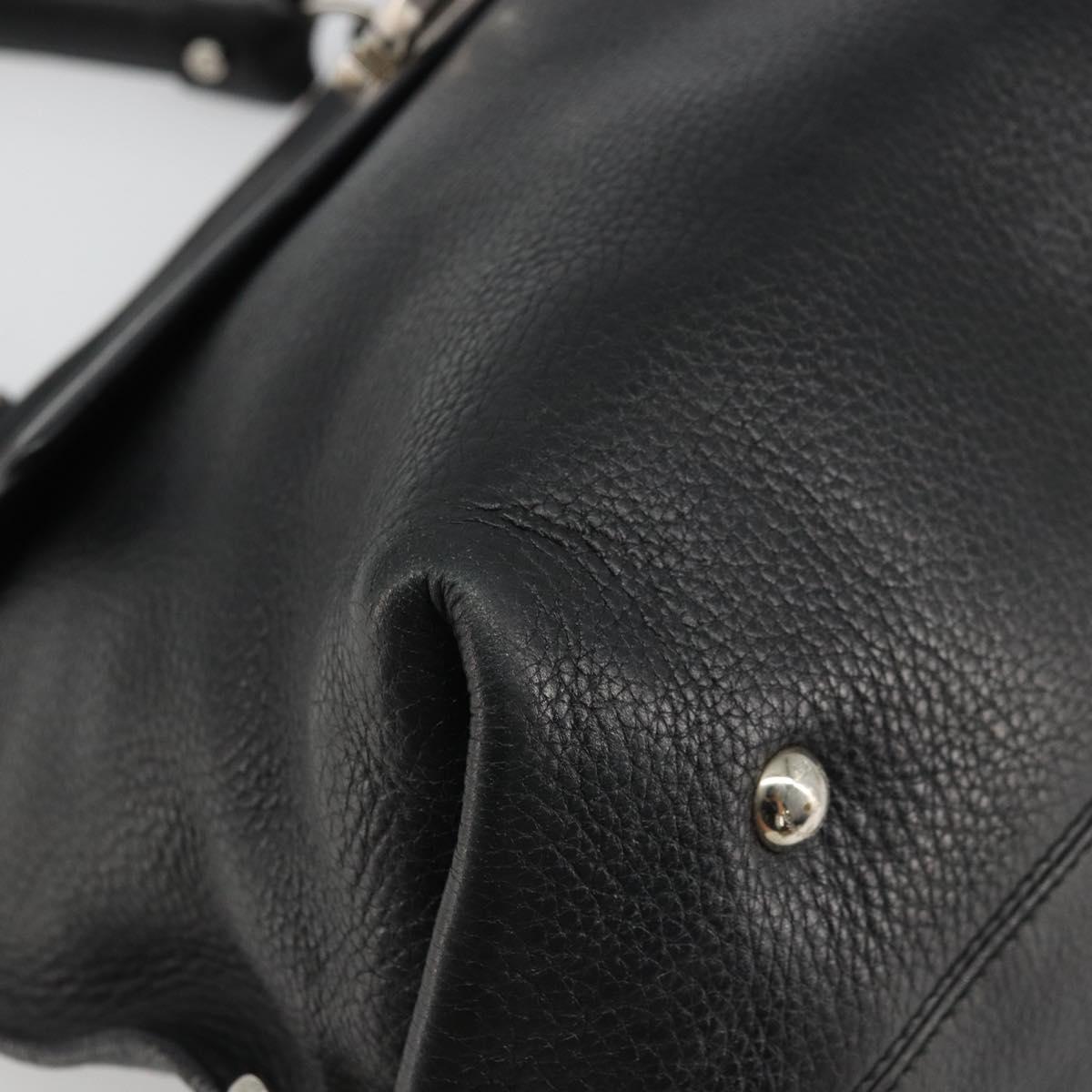 Salvatore Ferragamo Gancini Hand Bag Leather Black Silver Auth bs34239