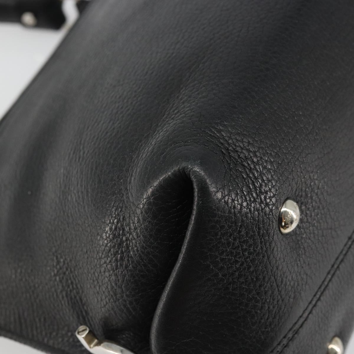 Salvatore Ferragamo Gancini Hand Bag Leather Black Silver Auth bs34239