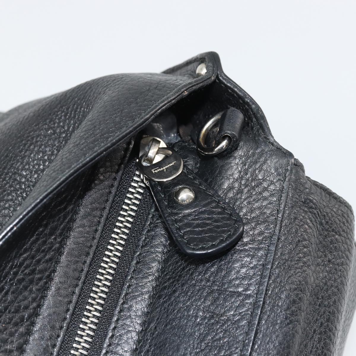 Salvatore Ferragamo Gancini Hand Bag Leather Black Silver Auth bs34239