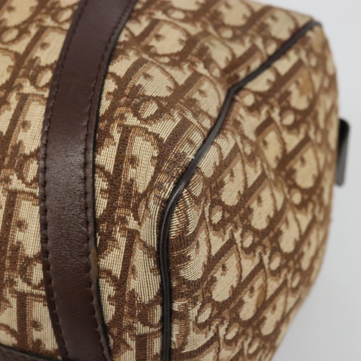 Christian Dior Trotter Canvas Boston Bag Brown Gold Auth bs34246