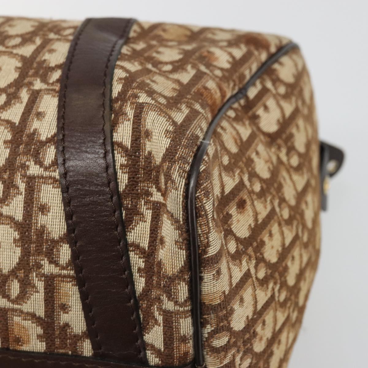 Christian Dior Trotter Canvas Boston Bag Brown Gold Auth bs34246