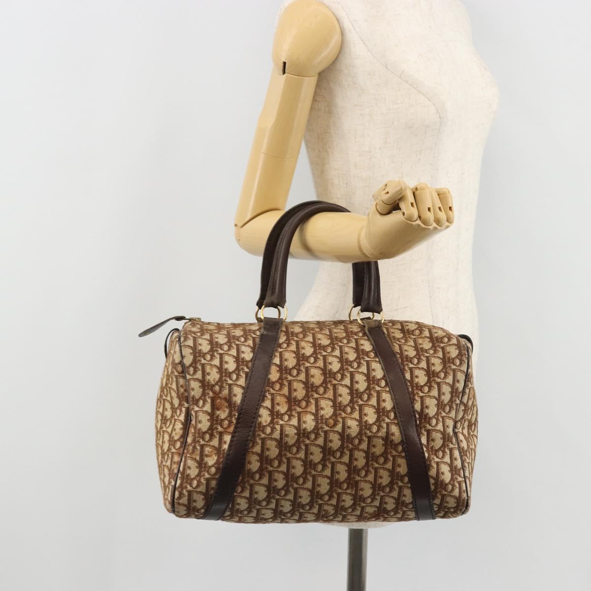 Christian Dior Trotter Canvas Boston Bag Brown Gold Auth bs34246