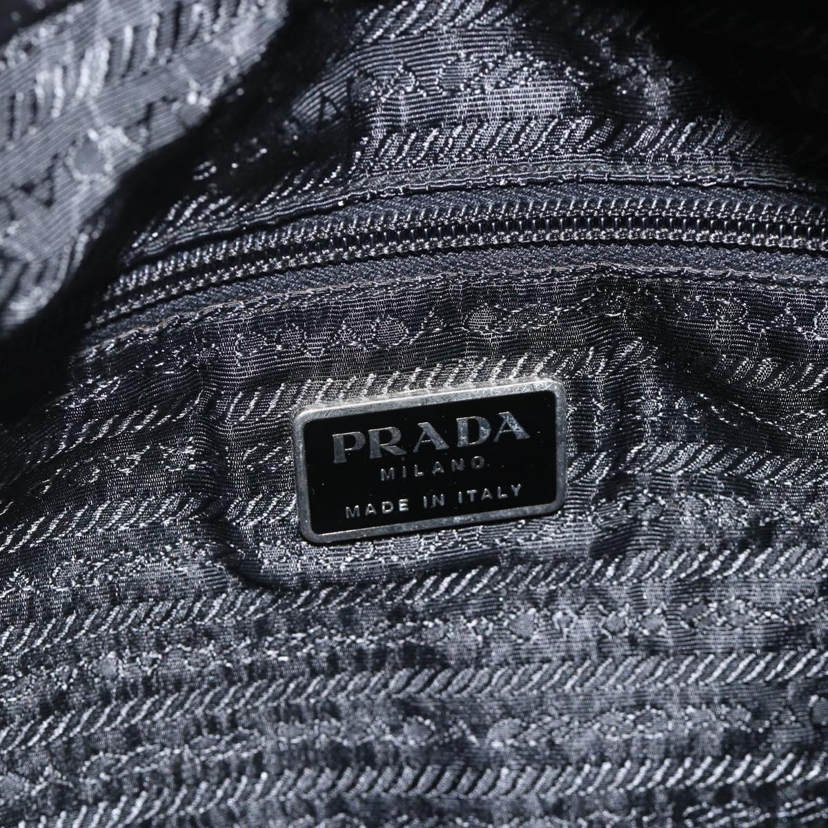 PRADA Tote Bag Nylon Black Silver Auth bs34250
