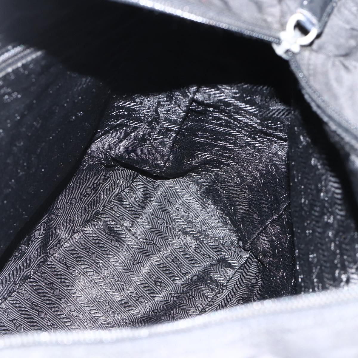 PRADA Tote Bag Nylon Black Silver Auth bs34250