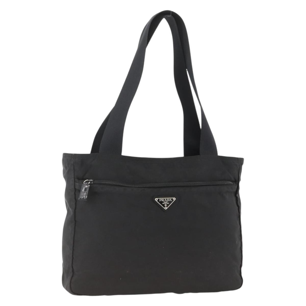 PRADA Tote Bag Nylon Black Silver Auth bs34250