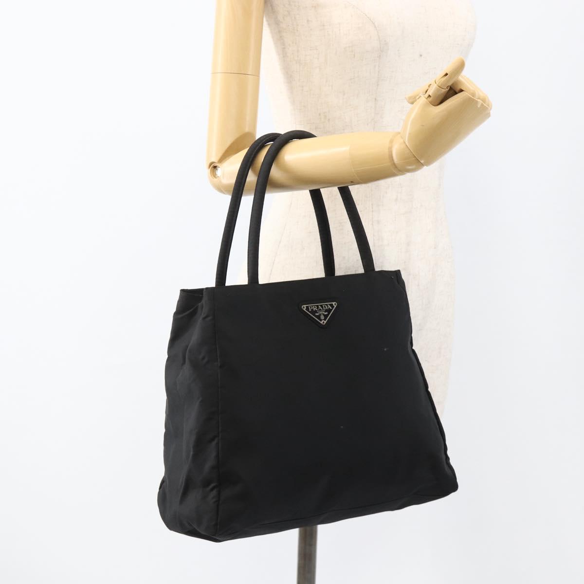 PRADA Hand Bag Nylon Black Silver Auth bs34251