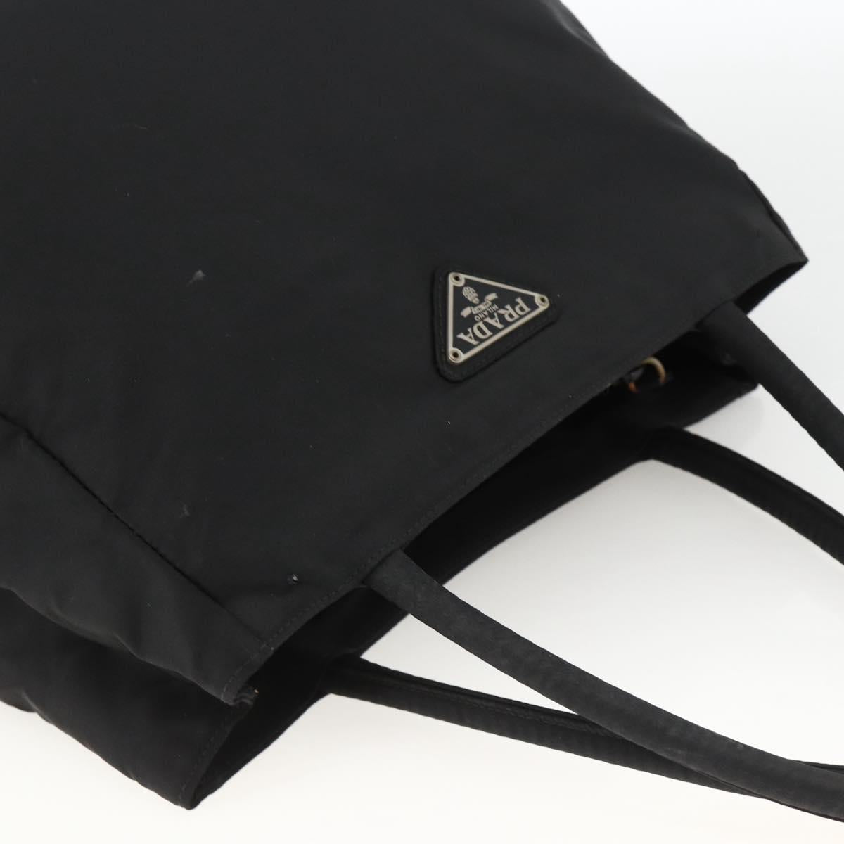 PRADA Hand Bag Nylon Black Silver Auth bs34251