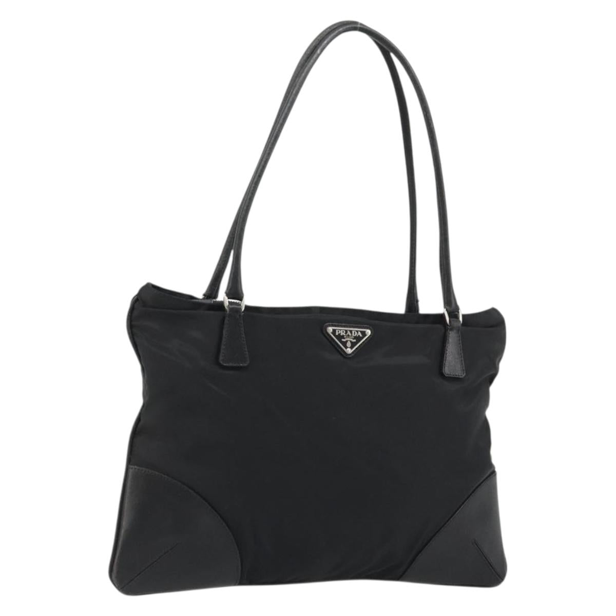 PRADA Hand Bag Nylon Black Silver Auth bs34261