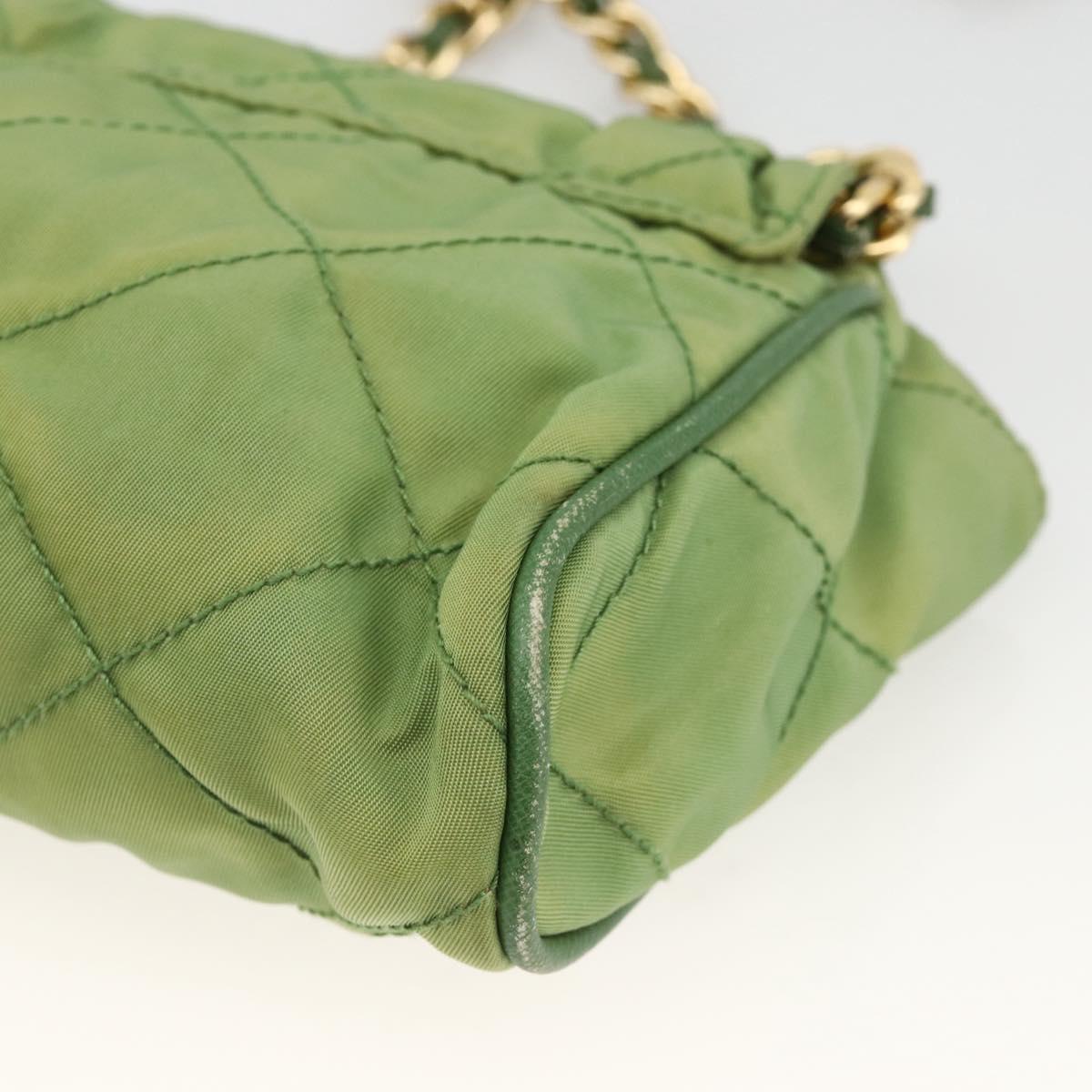 PRADA Chain Shoulder Bag Nylon Green Gold Auth bs34264
