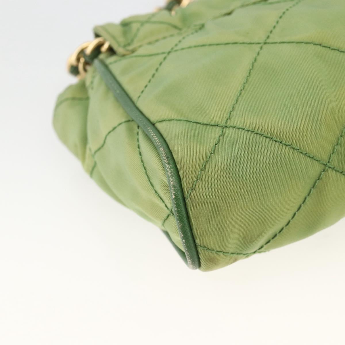 PRADA Chain Shoulder Bag Nylon Green Gold Auth bs34264