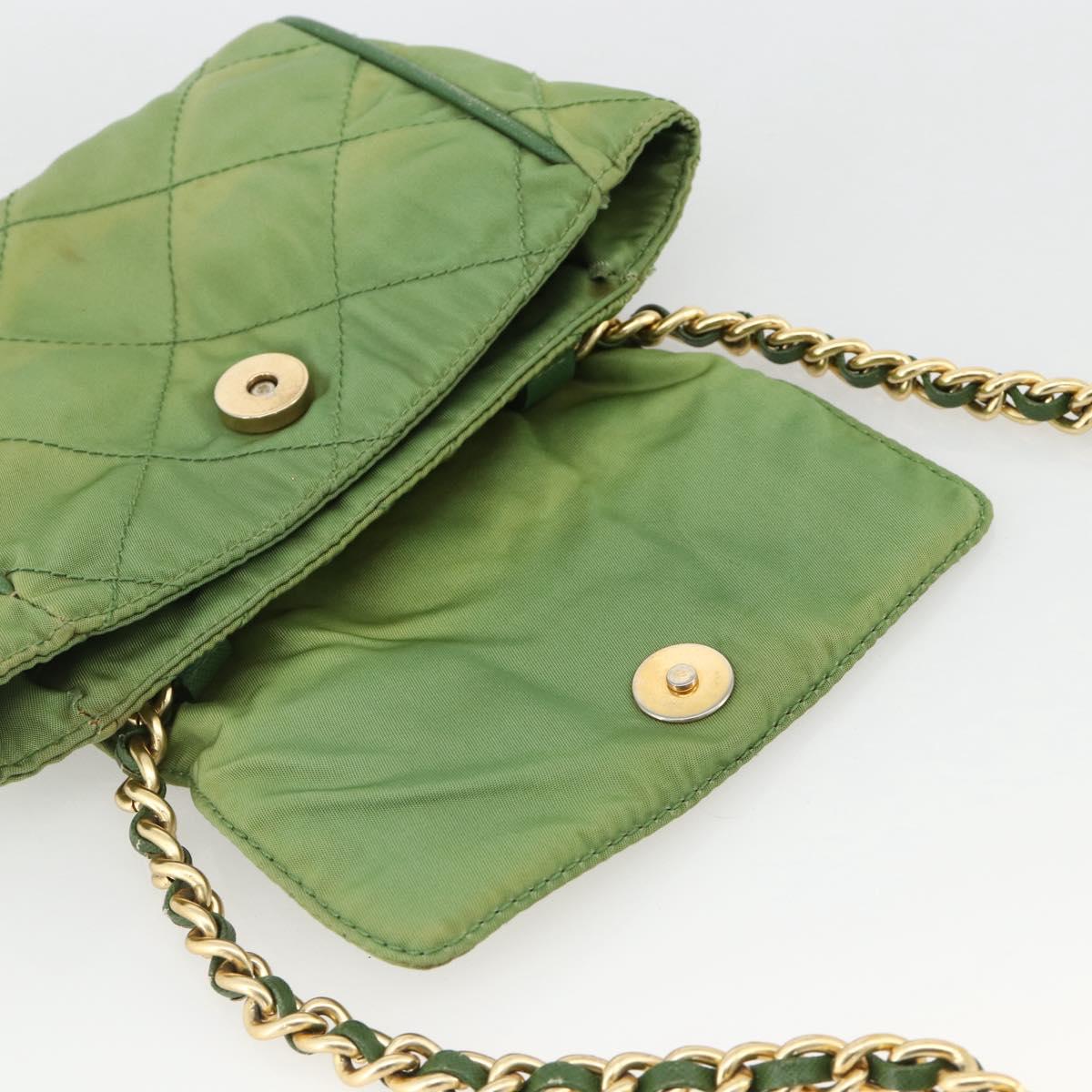 PRADA Chain Shoulder Bag Nylon Green Gold Auth bs34264