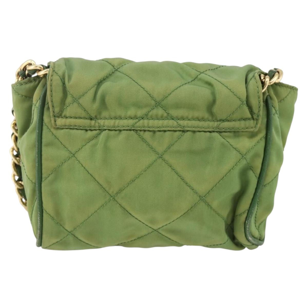 PRADA Chain Shoulder Bag Nylon Green Gold Auth bs34264