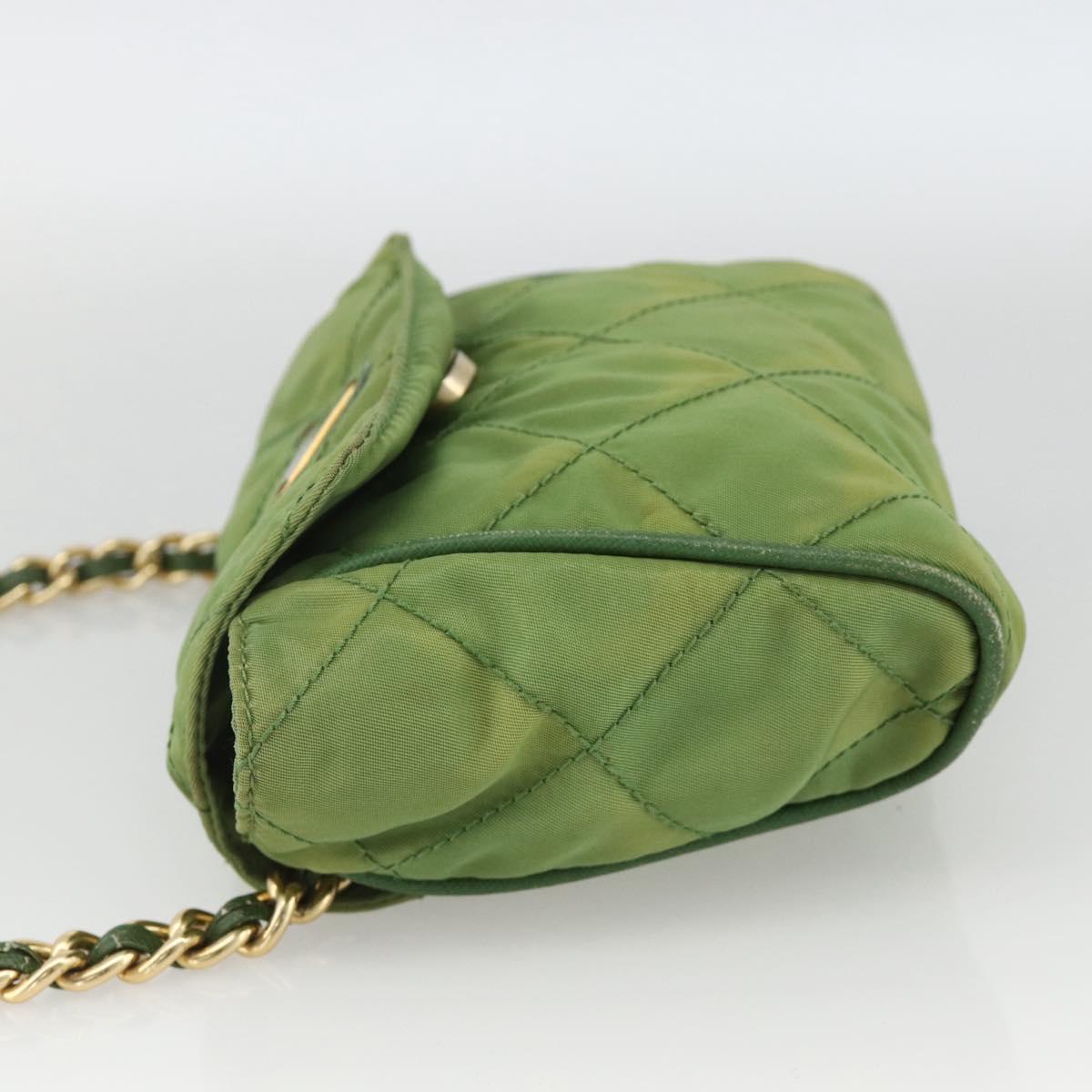 PRADA Chain Shoulder Bag Nylon Green Gold Auth bs34264