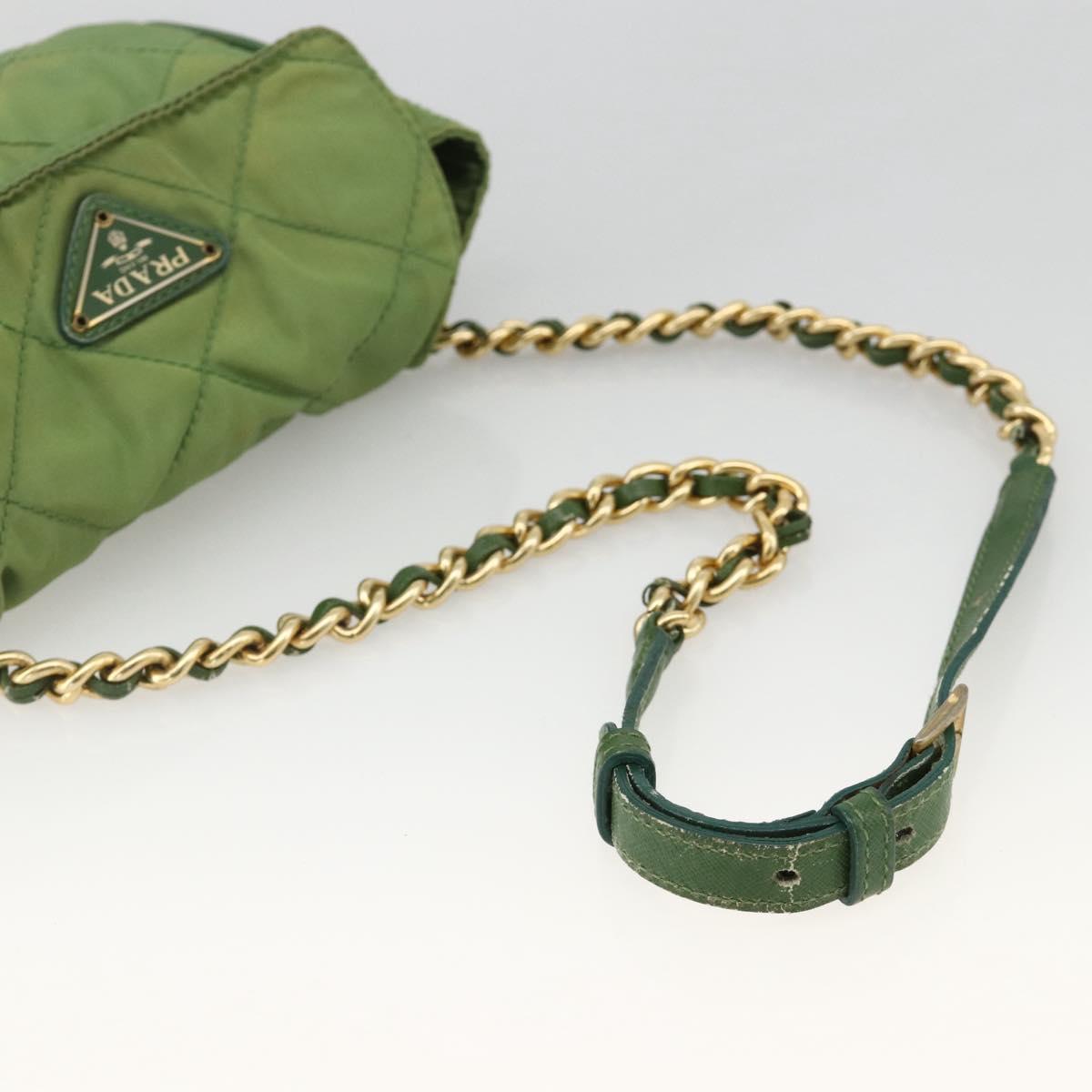 PRADA Chain Shoulder Bag Nylon Green Gold Auth bs34264