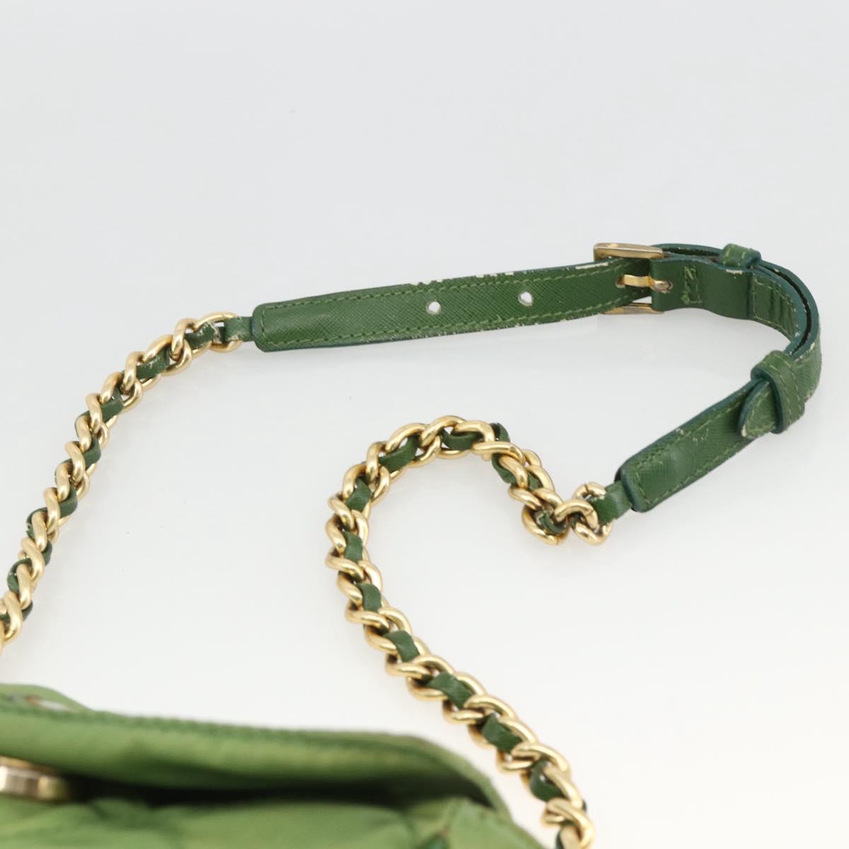 PRADA Chain Shoulder Bag Nylon Green Gold Auth bs34264