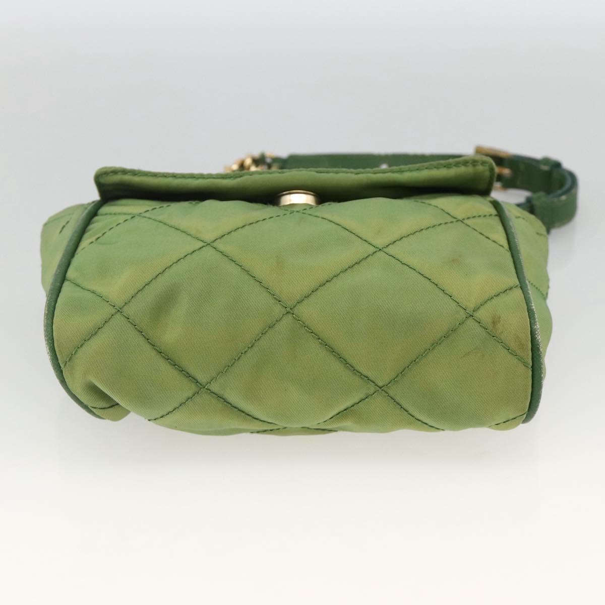PRADA Chain Shoulder Bag Nylon Green Gold Auth bs34264