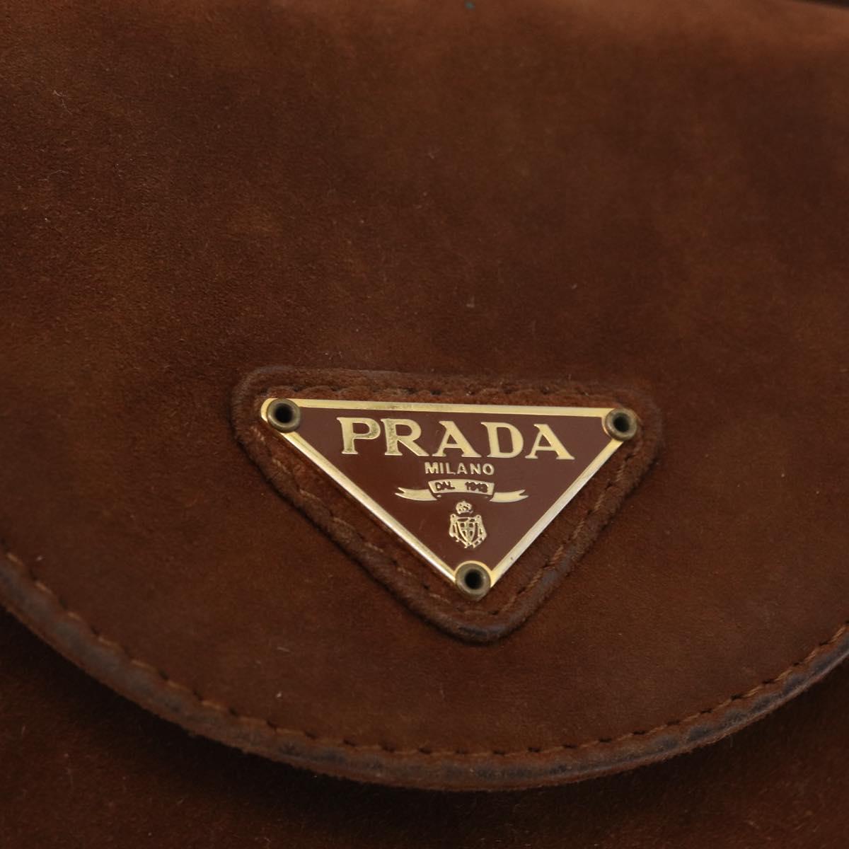 PRADA Shoulder Bag Suede Brown Gold Auth bs34266