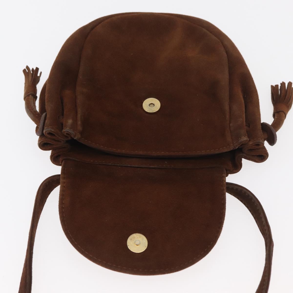 PRADA Shoulder Bag Suede Brown Gold Auth bs34266