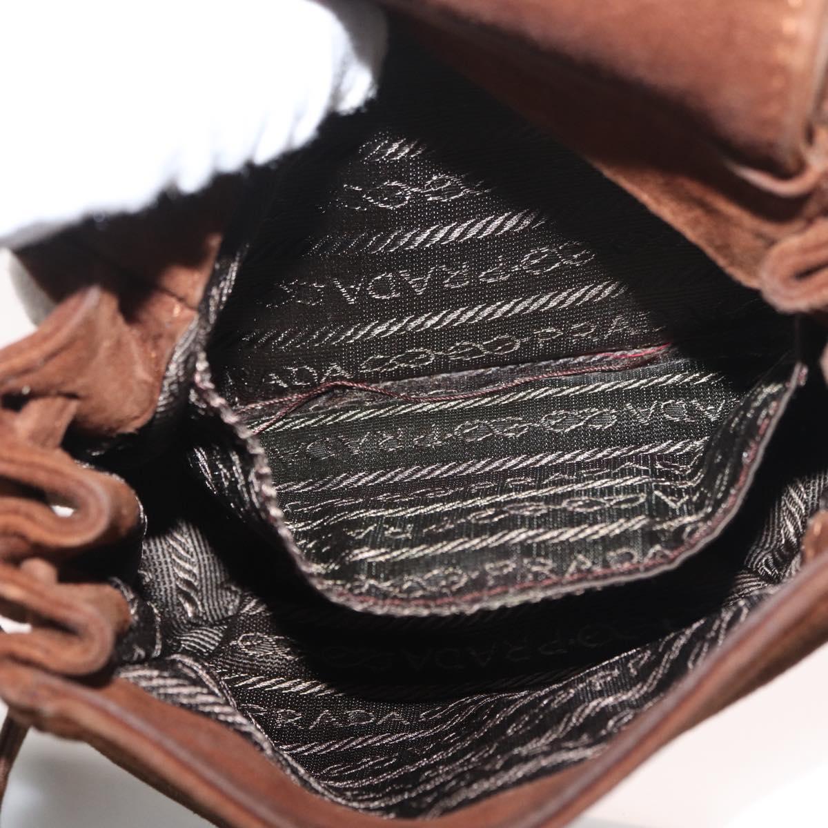 PRADA Shoulder Bag Suede Brown Gold Auth bs34266