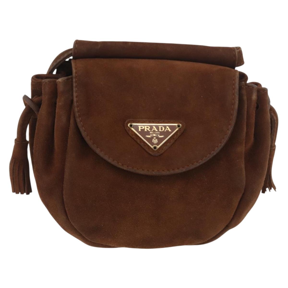 PRADA Shoulder Bag Suede Brown Gold Auth bs34266
