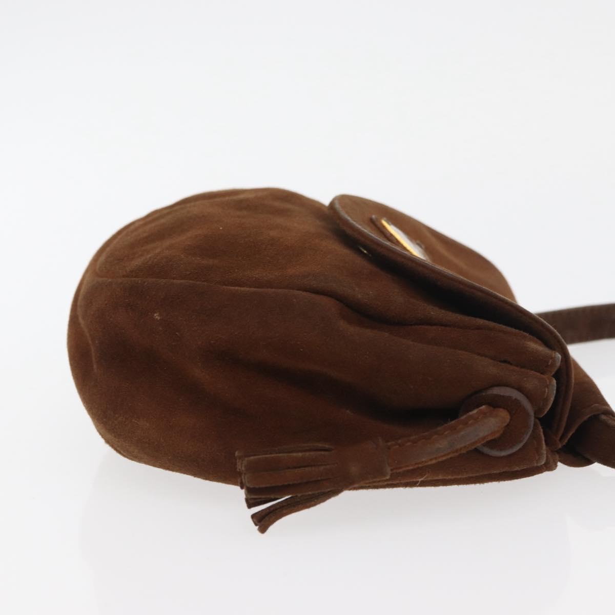 PRADA Shoulder Bag Suede Brown Gold Auth bs34266